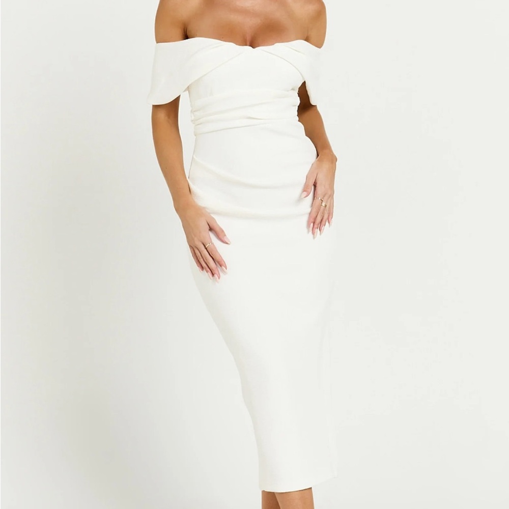 Showpo Off-Shoulder Cream Midi Dress